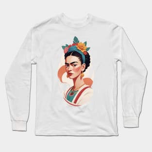 Frida's Kaleidoscopic Vision: Colorful Illustration Long Sleeve T-Shirt